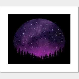 Stars in Space Over Forest (purple) Posters and Art